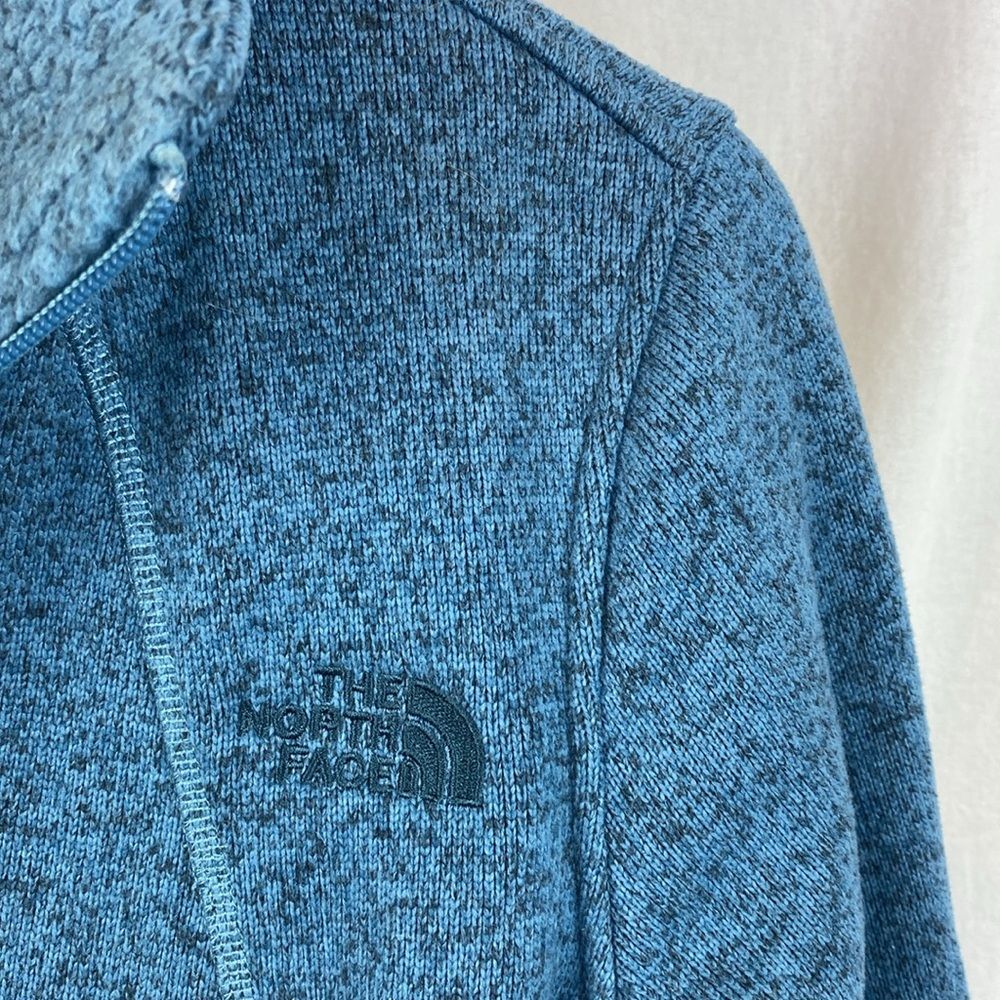 North Face Blue Knit Long Sleeve Zip Up Jacket M - Picture 4 of 6